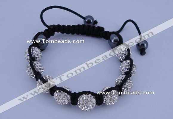 CFB570 10mm round rhinestone with hematite beads adjustable bracelet