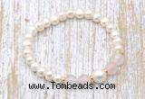 CFB600 6-7mm potato white freshwater pearl & rose quartz stretchy bracelet