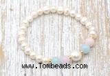 CFB601 6-7mm potato white freshwater pearl & morganite stretchy bracelet