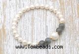 CFB606 6-7mm potato white freshwater pearl & labradorite stretchy bracelet