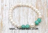 CFB610 6-7mm potato white freshwater pearl & peafowl agate stretchy bracelet