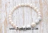 CFB612 6-7mm potato white freshwater pearl & white howlite stretchy bracelet