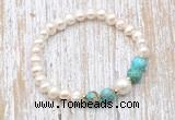 CFB614 6-7mm potato white freshwater pearl & blue sea sediment jasper stretchy bracelet