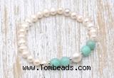 CFB615 6-7mm potato white freshwater pearl & amazonite stretchy bracelet