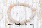 CFB709 faceted rondelle pink aventurine & potato white freshwater pearl stretchy bracelet