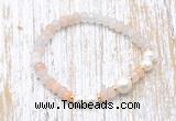 CFB711 faceted rondelle pink aventurine & potato white freshwater pearl stretchy bracelet