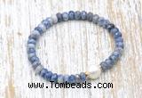 CFB718 faceted rondelle blue spot stone & potato white freshwater pearl stretchy bracelet