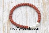 CFB731 faceted rondelle red jasper & potato white freshwater pearl stretchy bracelet