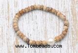 CFB736 faceted rondelle picture jasper & potato white freshwater pearl stretchy bracelet