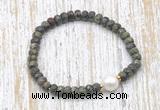 CFB742 faceted rondelle dragon blood jasper & potato white freshwater pearl stretchy bracelet