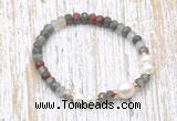 CFB747 faceted rondelle African bloodstone & potato white freshwater pearl stretchy bracelet