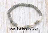 CFB750 faceted rondelle labradorite & potato white freshwater pearl stretchy bracelet