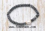 CFB751 faceted rondelle black labradorite & potato white freshwater pearl stretchy bracelet