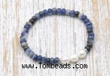 CFB770 faceted rondelle sodalite & potato white freshwater pearl stretchy bracelet