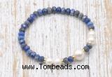 CFB774 faceted rondelle lapis lazuli & potato white freshwater pearl stretchy bracelet