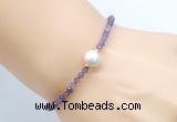 CFB806 4mm faceted round amethyst & potato white freshwater pearl bracelet