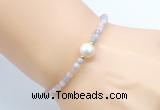 CFB808 4mm faceted round morganite & potato white freshwater pearl bracelet