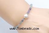 CFB809 4mm faceted round fluorite & potato white freshwater pearl bracelet