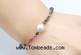 CFB810 4mm faceted round tourmaline & potato white freshwater pearl bracelet