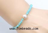 CFB815 4mm faceted round amazonite & potato white freshwater pearl bracelet