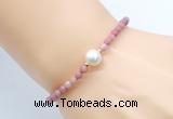 CFB841 4mm faceted round pink wooden jasper & potato white freshwater pearl bracelet