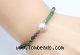 CFB845 4mm faceted round ruby zoisite & potato white freshwater pearl bracelet