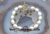 CFB909 Hand-knotted 9mm - 10mm rice white freshwater pearl & amethyst bracelet