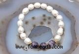 CFB910 9mm - 10mm rice white freshwater pearl & dogtooth amethyst stretchy bracelet