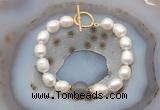 CFB964 Hand-knotted 9mm - 10mm rice white freshwater pearl & grey agate bracelet