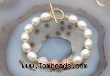 CFB965 Hand-knotted 9mm - 10mm rice white freshwater pearl & pink opal bracelet