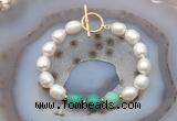 CFB973 Hand-knotted 9mm - 10mm rice white freshwater pearl & grass agate bracelet