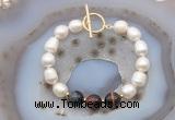 CFB981 Hand-knotted 9mm - 10mm rice white freshwater pearl & mixed tiger eye bracelet