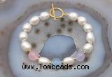 CFB995 Hand-knotted 9mm - 10mm rice white freshwater pearl & colorful candy jade bracelet