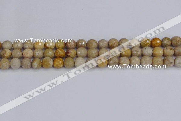 CFC230 15.5 inches 8mm faceted round fossil coral beads