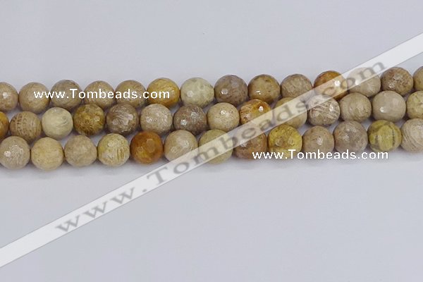 CFC232 15.5 inches 12mm faceted round fossil coral beads