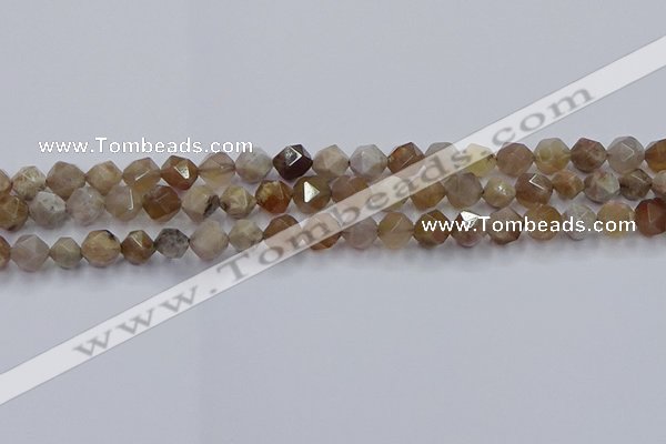 CFC300 15.5 inches 6mm faceted nuggets coral jade beads