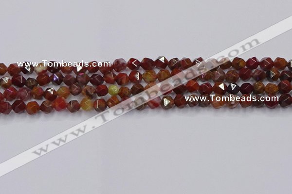 CFC306 15.5 inches 6mm faceted nuggets dyed coral jade beads