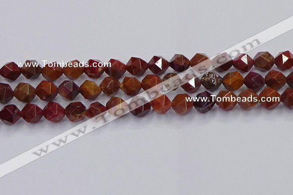 CFC308 15.5 inches 10mm faceted nuggets dyed coral jade beads