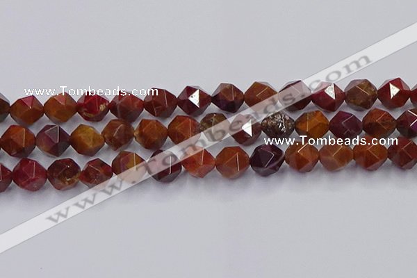 CFC309 15.5 inches 12mm faceted nuggets dyed coral jade beads