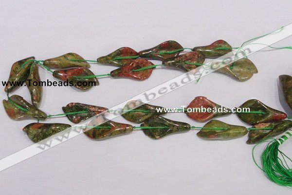 CFG07 15.5 inches 18*38mm carved trumpet flower unakite gemstone beads