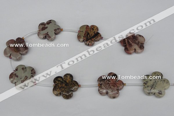 CFG1010 15.5 inches 30mm carved flower artistic jasper beads