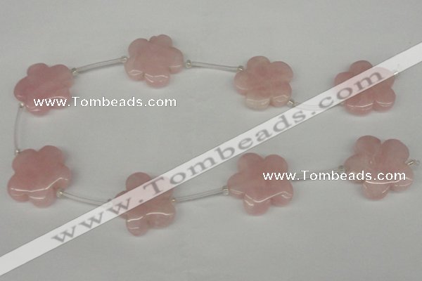 CFG1011 15.5 inches 30mm carved flower rose quartz beads