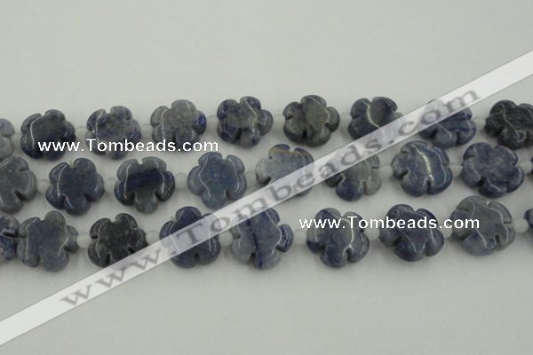 CFG1023 15.5 inches 16mm carved flower blue aventurine beads