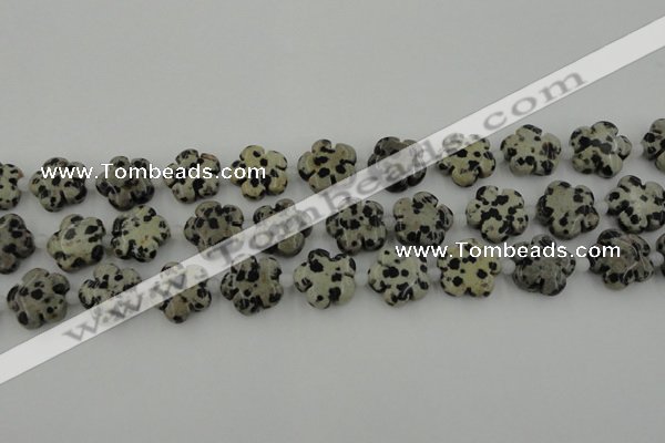 CFG1026 15.5 inches 16mm carved flower dalmatian jasper beads