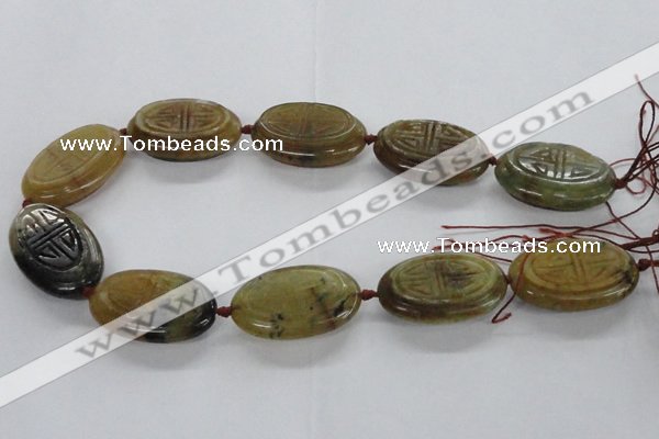 CFG1141 15.5 inches 25*40mm carved oval flower jade beads