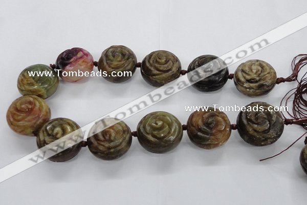 CFG1144 15.5 inches 30mm carved flower flower jade beads