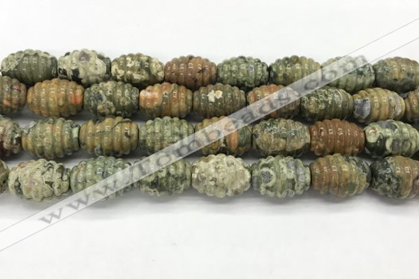 CFG1509 15.5 inches 15*20mm carved rice rhyolite gemstone beads
