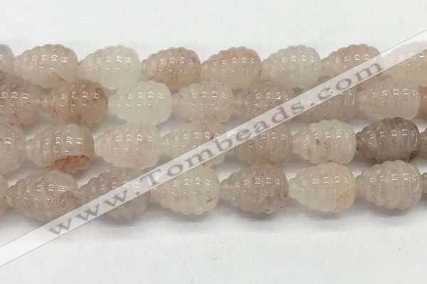 CFG1517 15.5 inches 15*20mm carved teardrop pink quartz beads