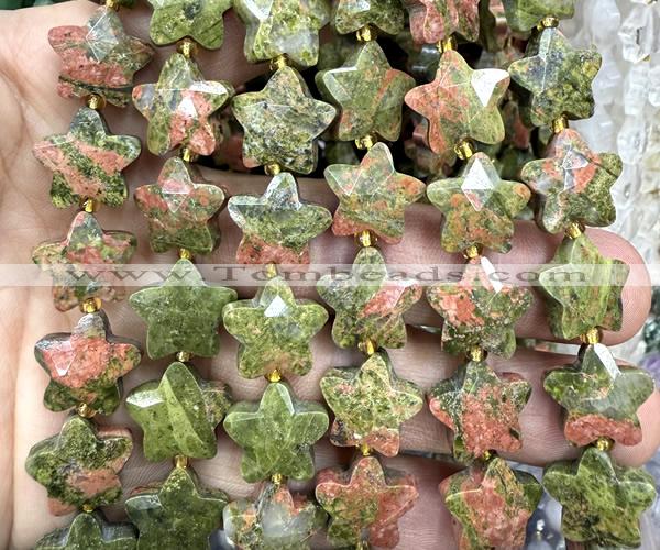 CFG1670 15 inches 14mm carved star unakite gemstone beads