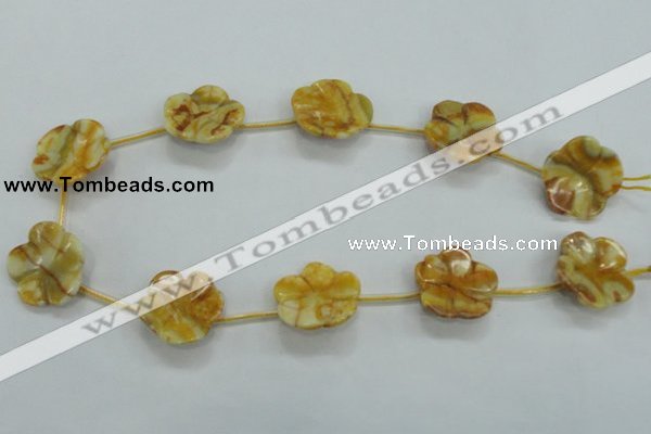 CFG17 15.5 inches 24mm carved flower yellow crazy lace agate beads